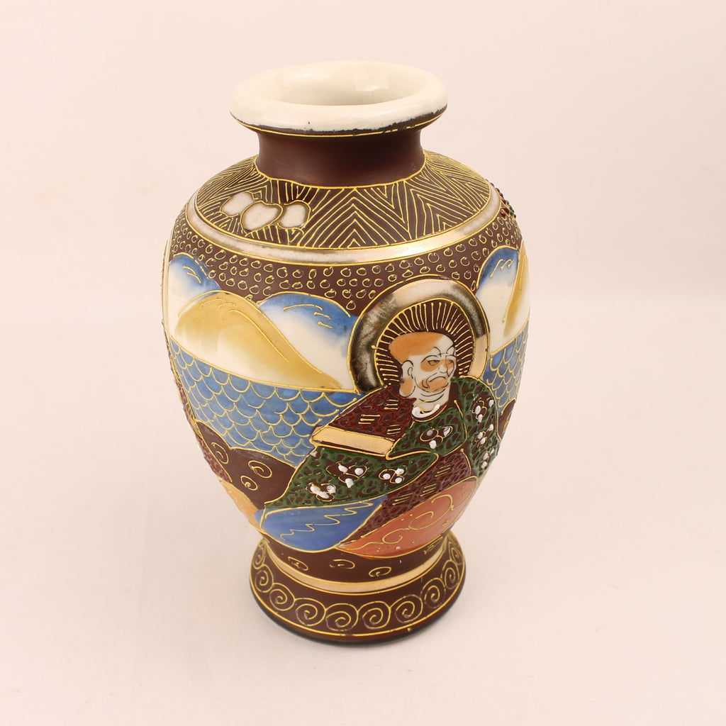 Japanse Satsuma Moriage Vaas 18cm - Handbeschilderd & Rijk Verguld - ca. 1940–1970