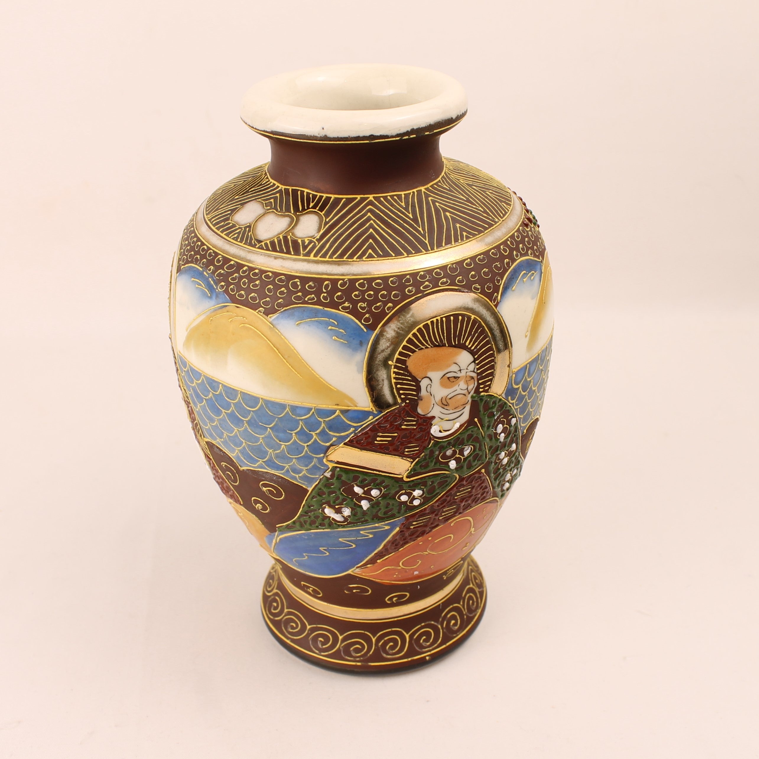 Japanse Satsuma Moriage Vaas 18cm - Handbeschilderd & Rijk Verguld - ca. 1940–1970