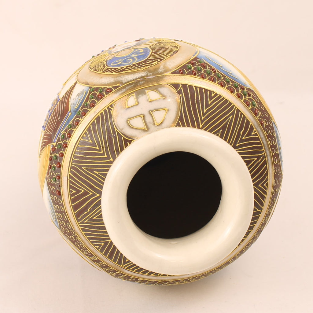 Japanse Satsuma Moriage Vaas 18cm - Handbeschilderd & Rijk Verguld - ca. 1940–1970