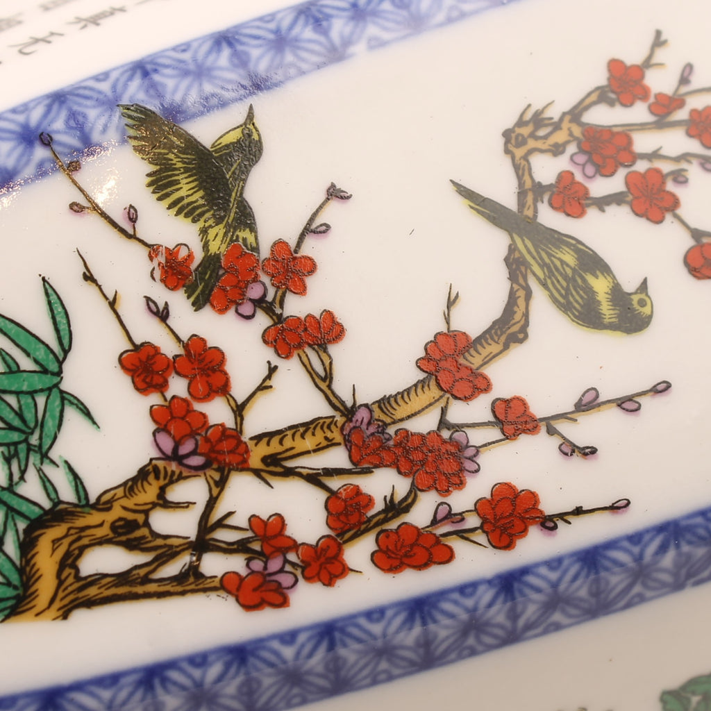 Chinese Zeshoekige Porseleinen Vaas – Blauw-Wit & Polychroom Decor – 24 cm