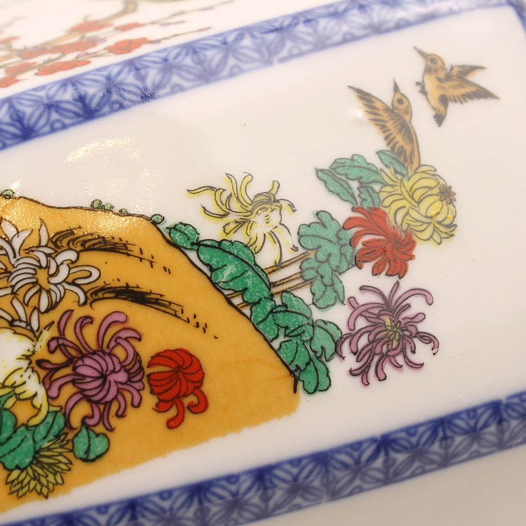 Chinese Zeshoekige Porseleinen Vaas – Blauw-Wit & Polychroom Decor – 24 cm