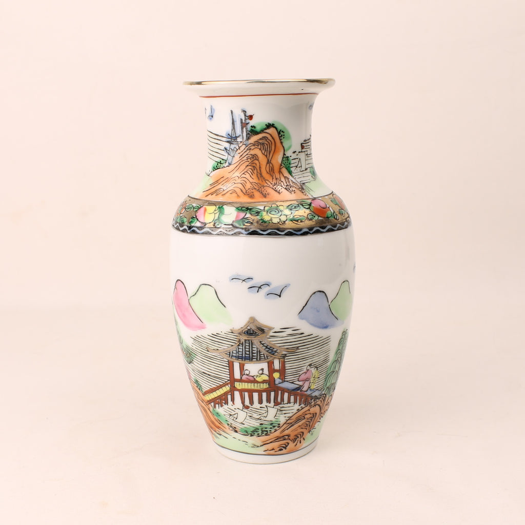 Vase chinois en porcelaine – Marque de règne Qianlong – Peint à la main – 16 cm