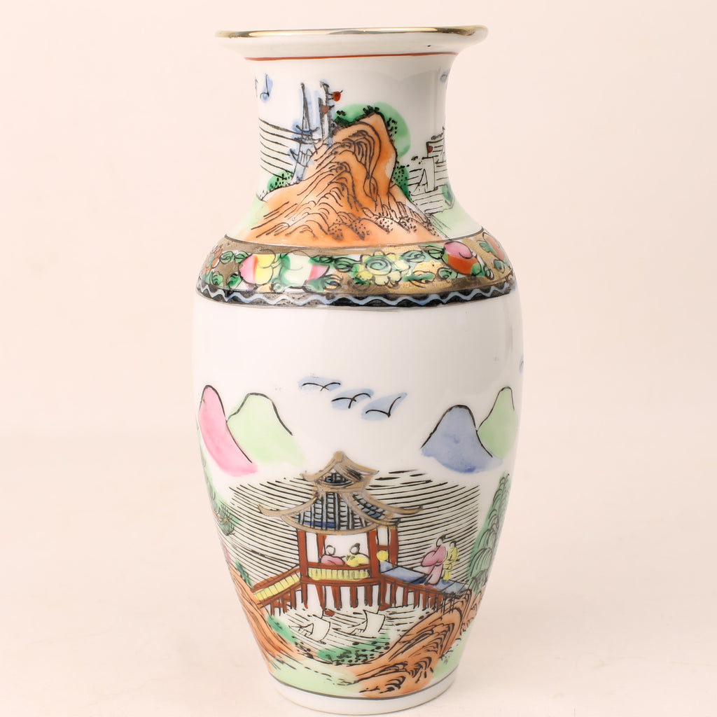 Vase chinois en porcelaine – Marque de règne Qianlong – Peint à la main – 16 cm
