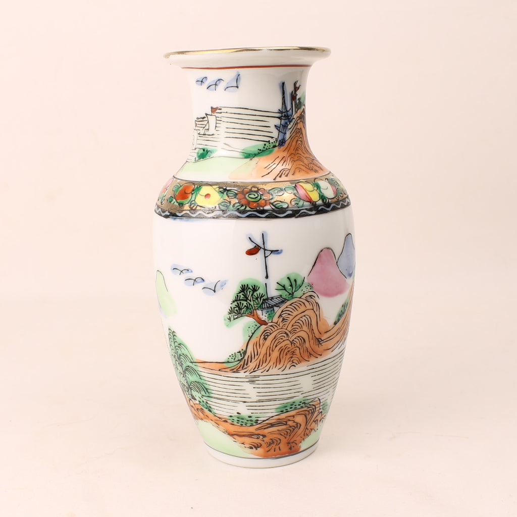 Vase chinois en porcelaine – Marque de règne Qianlong – Peint à la main – 16 cm