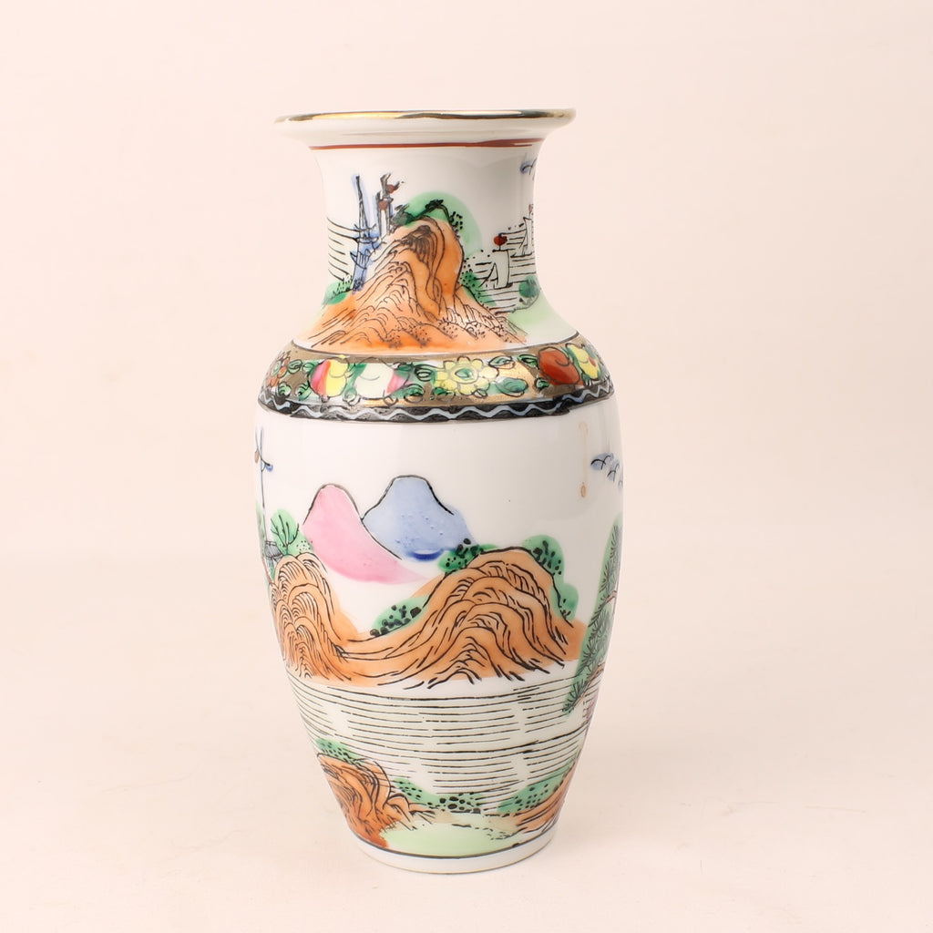 Vase chinois en porcelaine – Marque de règne Qianlong – Peint à la main – 16 cm