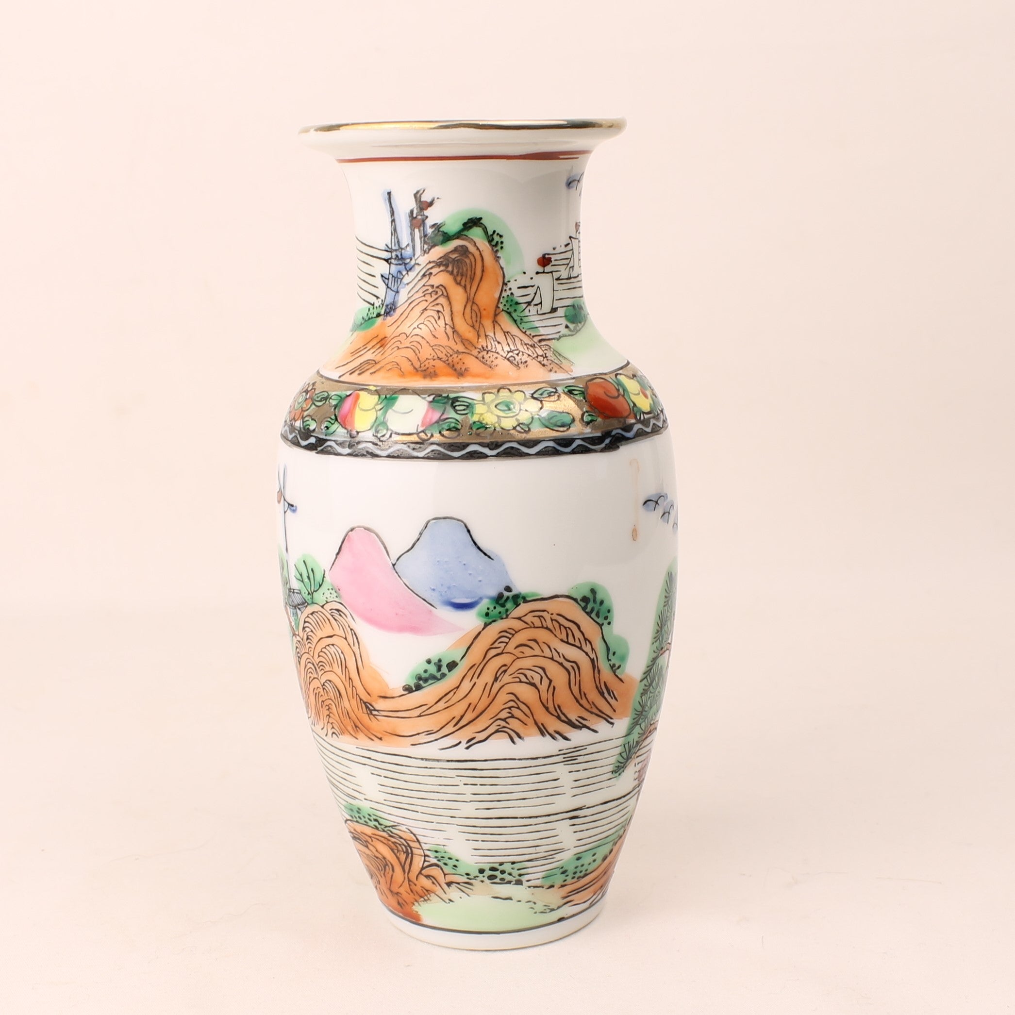 Vase chinois en porcelaine – Marque de règne Qianlong – Peint à la main – 16 cm