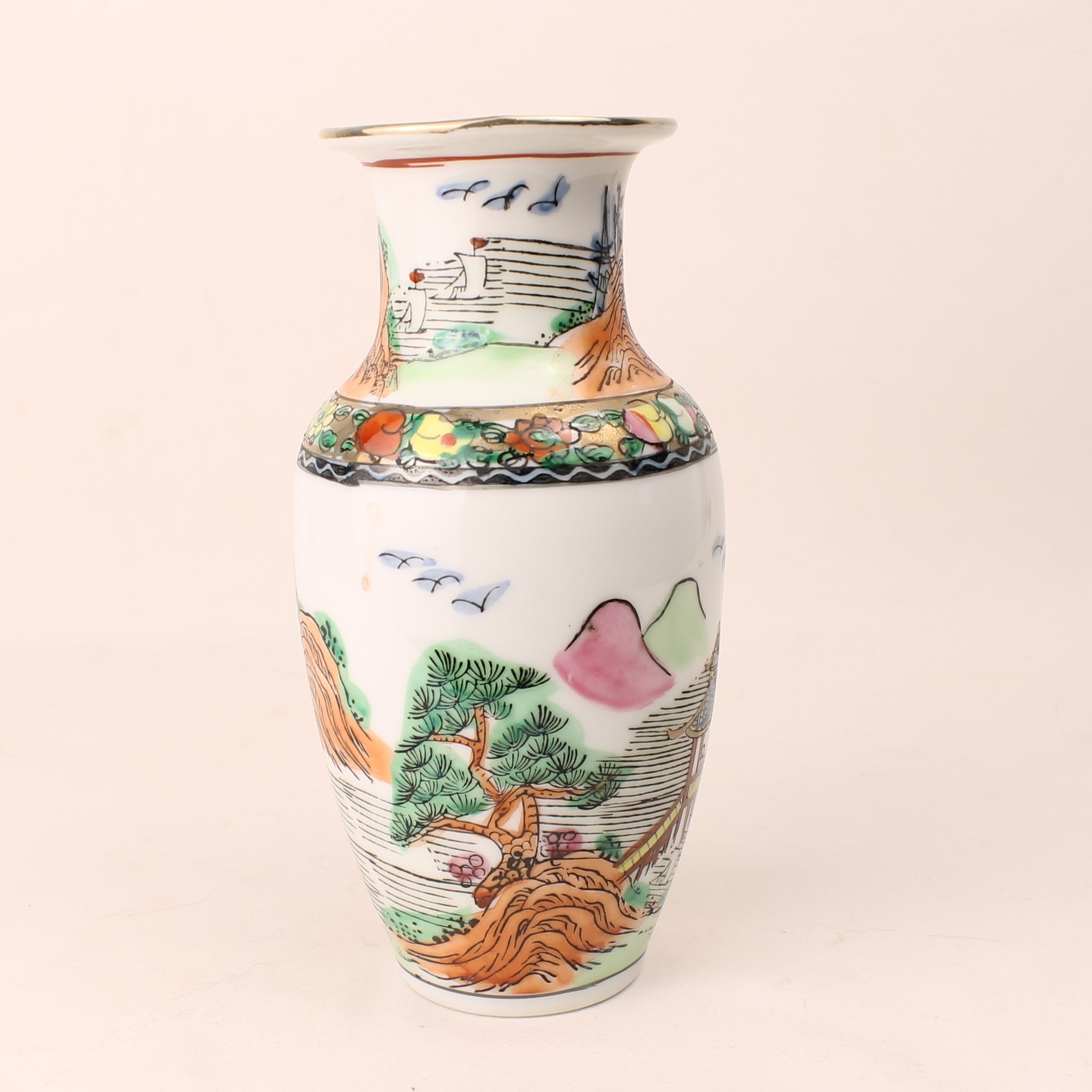 Vase chinois en porcelaine – Marque de règne Qianlong – Peint à la main – 16 cm