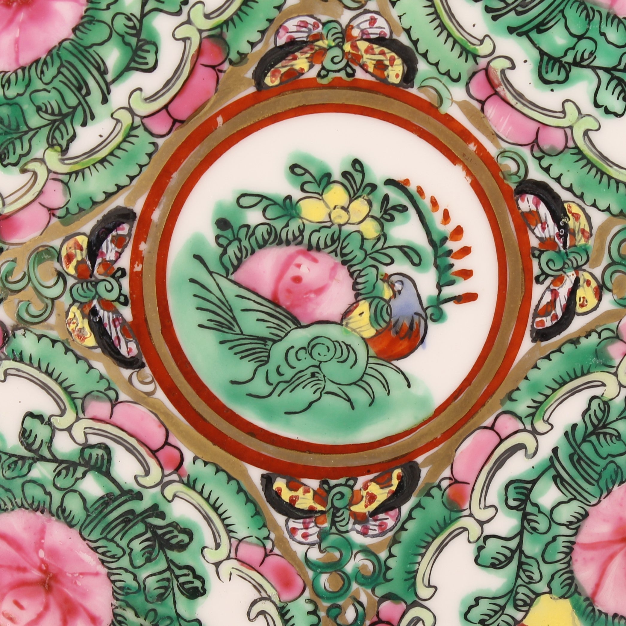 Chinees Famille Rose Bord – Canton Stijl Porselein met Vogels & Bloemen – Ø21 cm