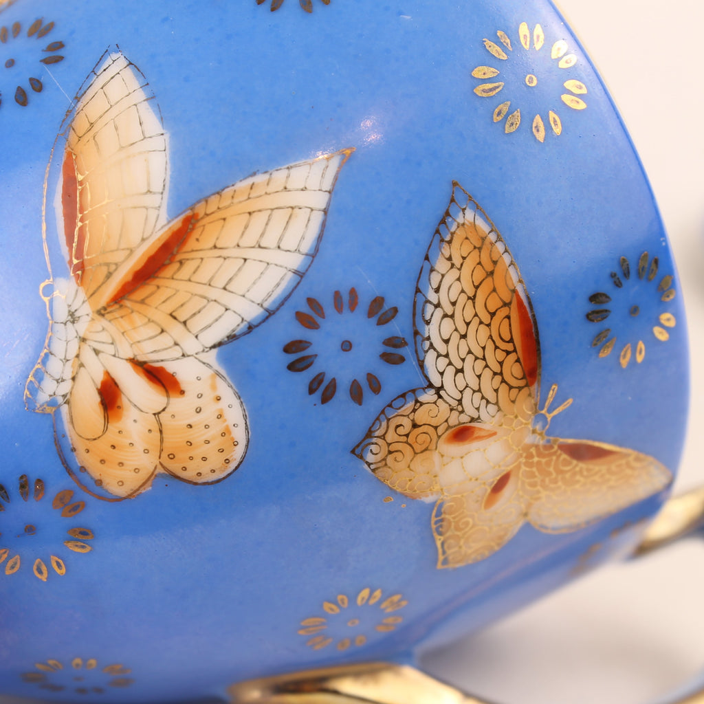 Art Nouveau Suikerpot met Vlinders – Blauw Porselein met Vergulding – ca. 1900