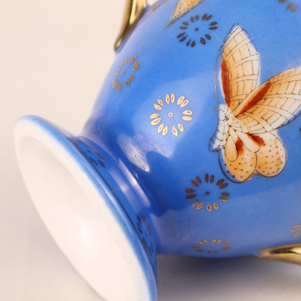 Art Nouveau Suikerpot met Vlinders – Blauw Porselein met Vergulding – ca. 1900