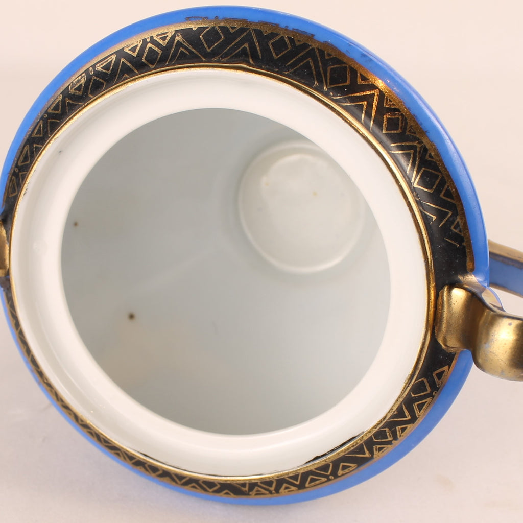 Art Nouveau Suikerpot met Vlinders – Blauw Porselein met Vergulding – ca. 1900