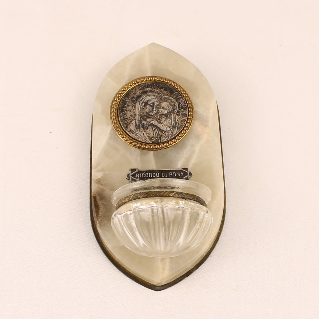 Italian Alabaster Holy Water Font – Souvenir of Rome – Madonna and Child