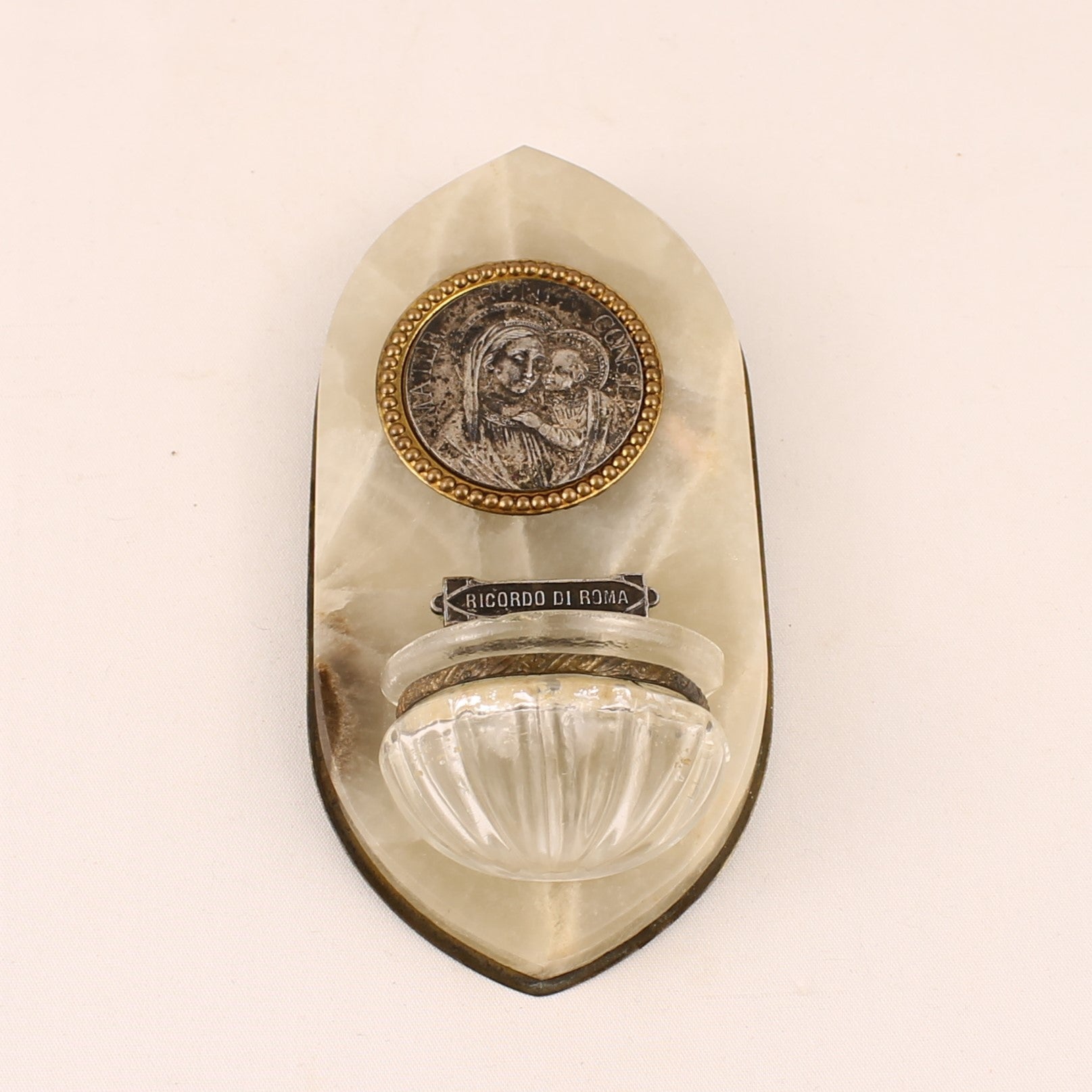 Italiaans Albasten Wijwaterbakje – Ricordo di Roma – Madonna met Kind