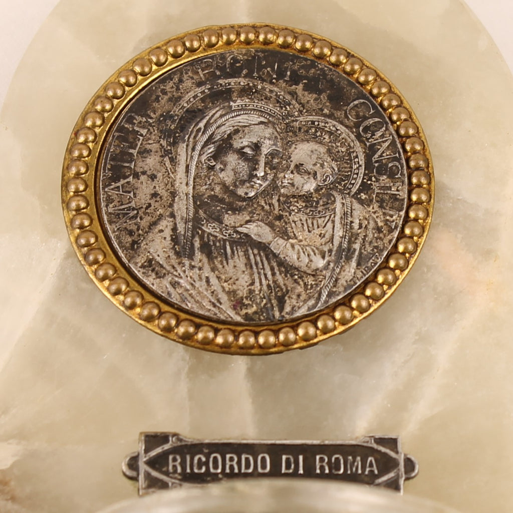 Italian Alabaster Holy Water Font – Souvenir of Rome – Madonna and Child
