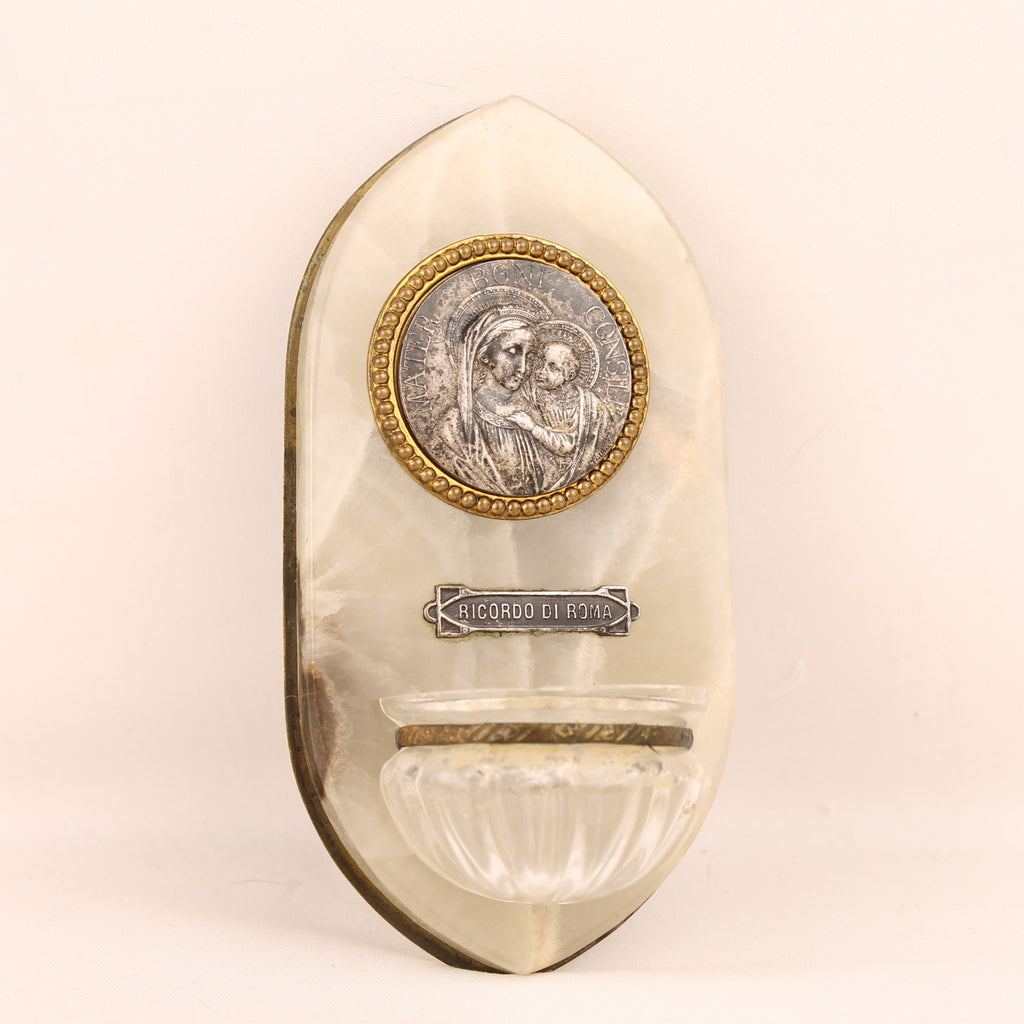 Italian Alabaster Holy Water Font – Souvenir of Rome – Madonna and Child
