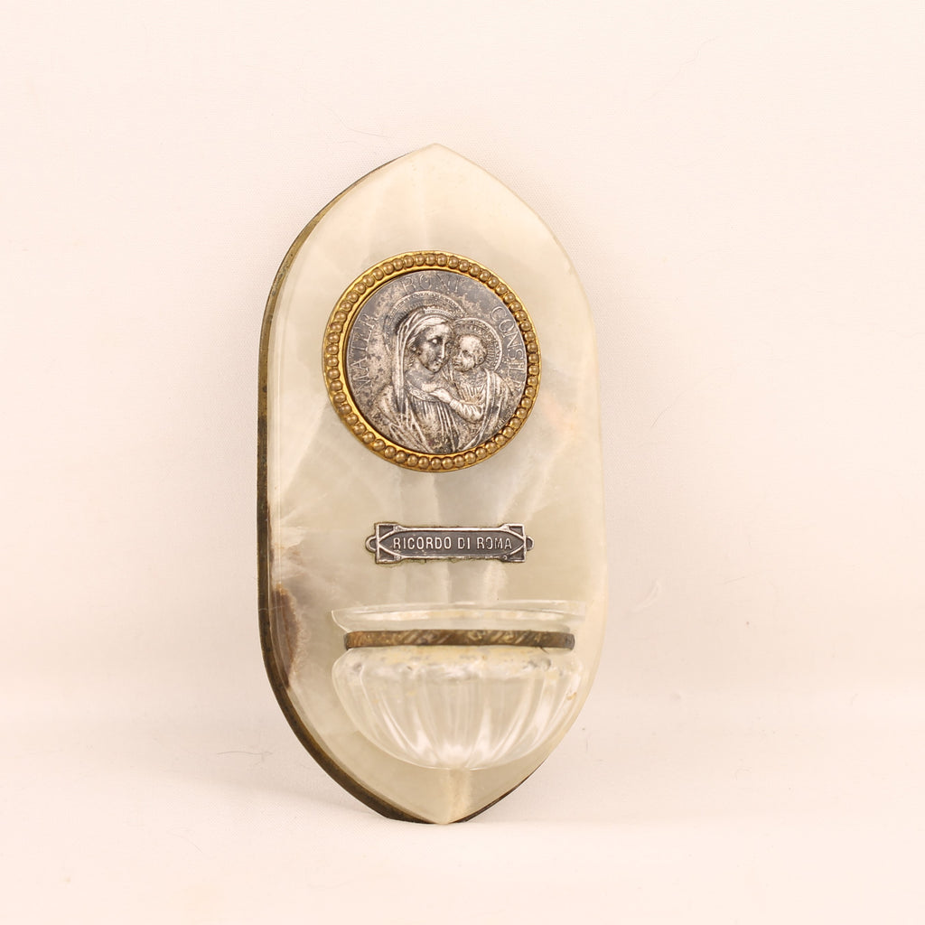 Italian Alabaster Holy Water Font – Souvenir of Rome – Madonna and Child