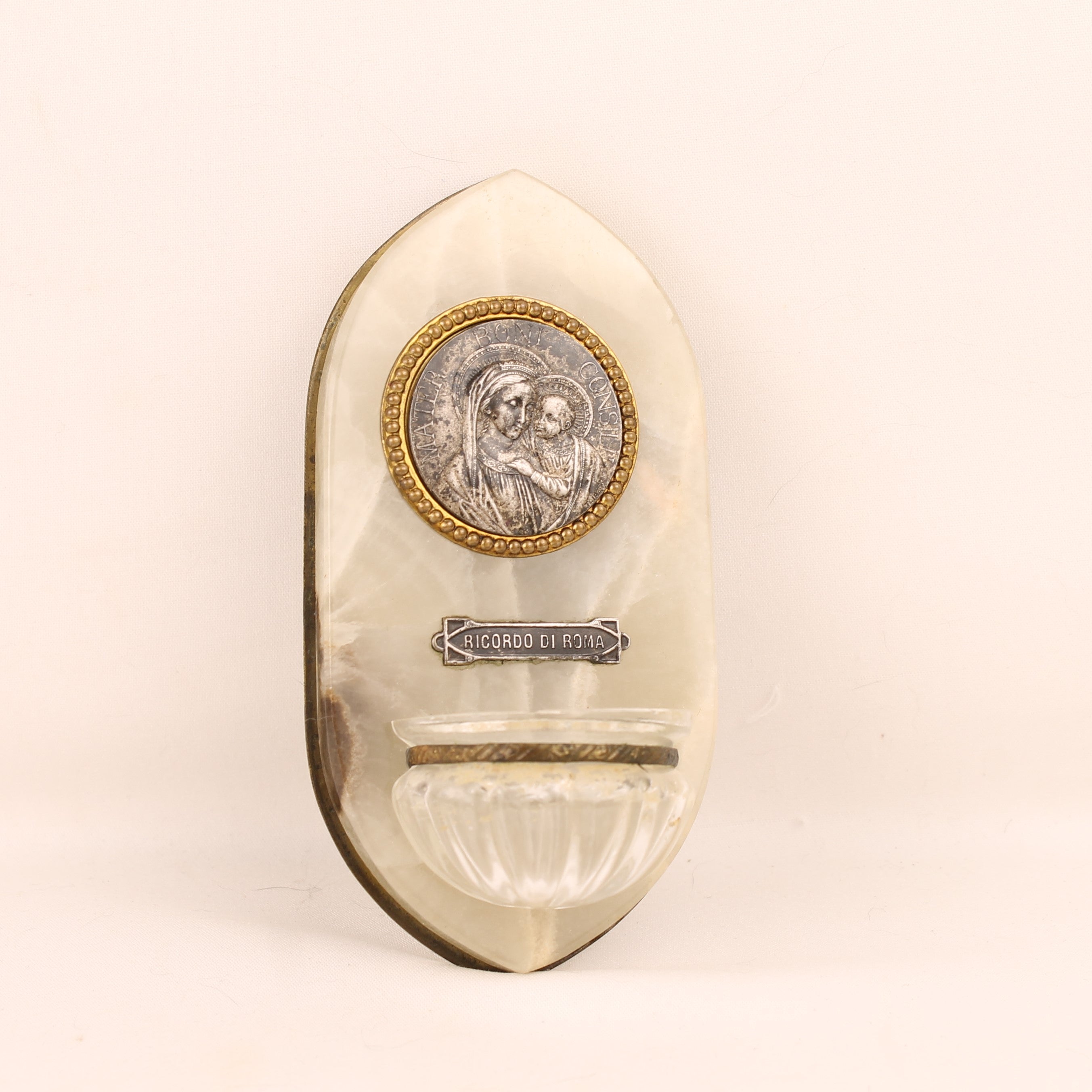 Italiaans Albasten Wijwaterbakje – Ricordo di Roma – Madonna met Kind