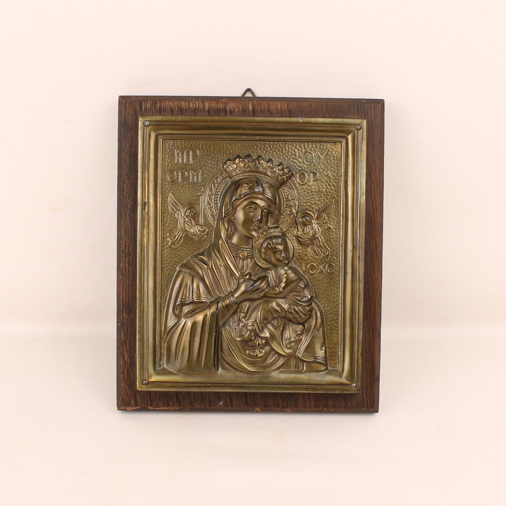 Religieuze Icoon – Maria met Kind – Byzantijnse Stijl Reliëf (ca. 1940–1970)