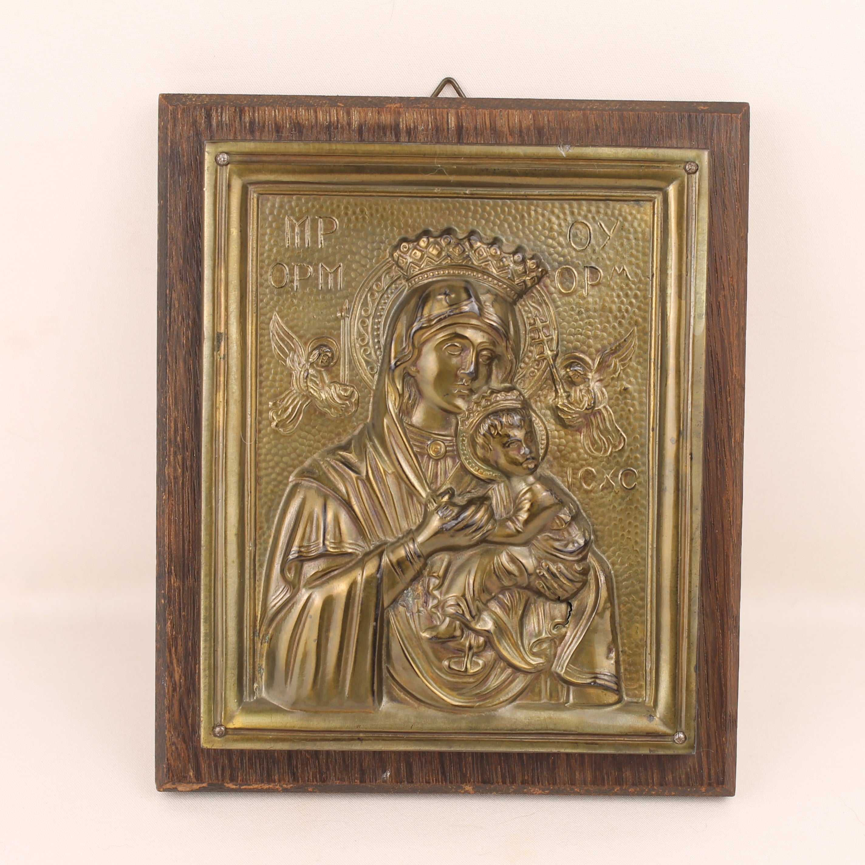 Religieuze Icoon – Maria met Kind – Byzantijnse Stijl Reliëf (ca. 1940–1970)