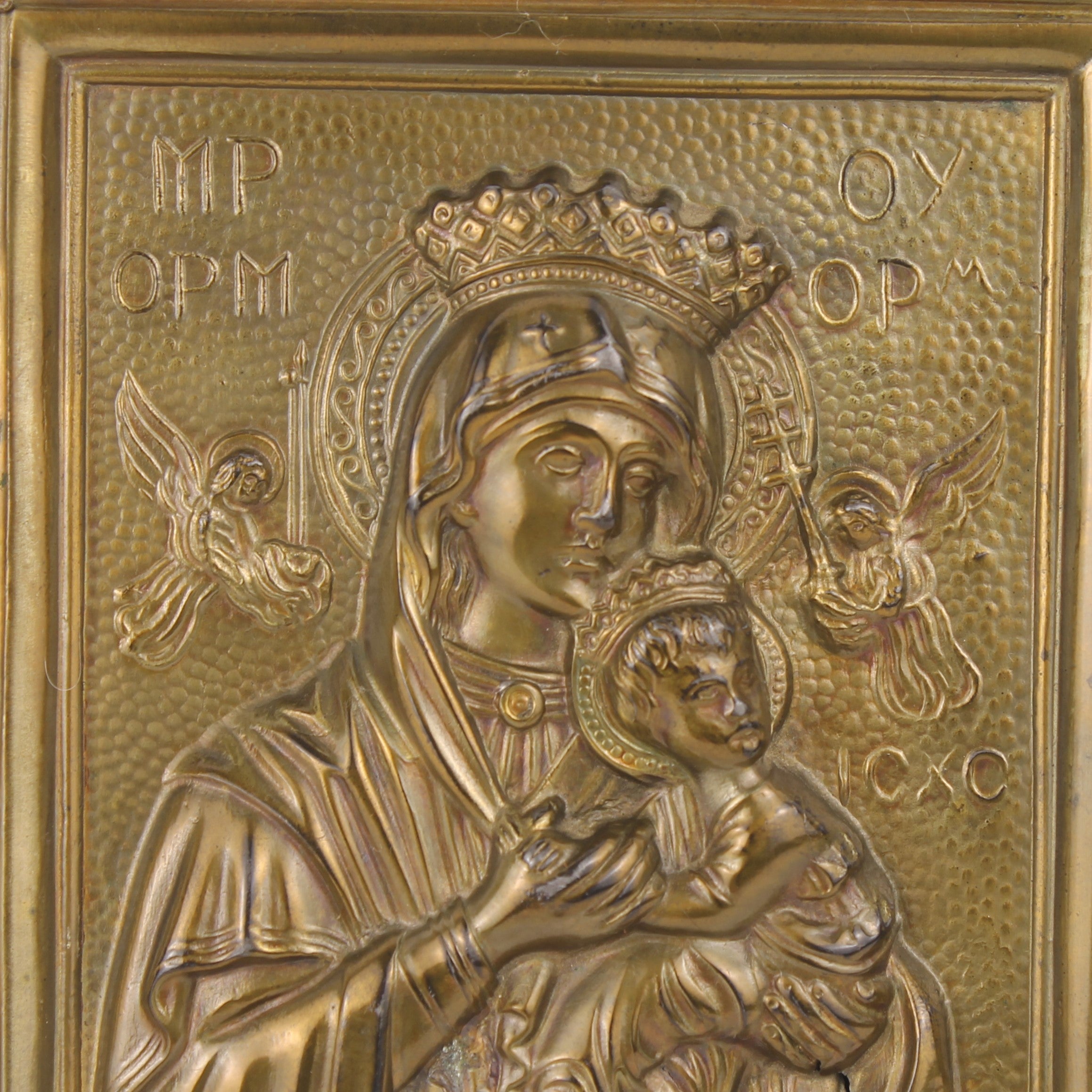 Religieuze Icoon – Maria met Kind – Byzantijnse Stijl Reliëf (ca. 1940–1970)