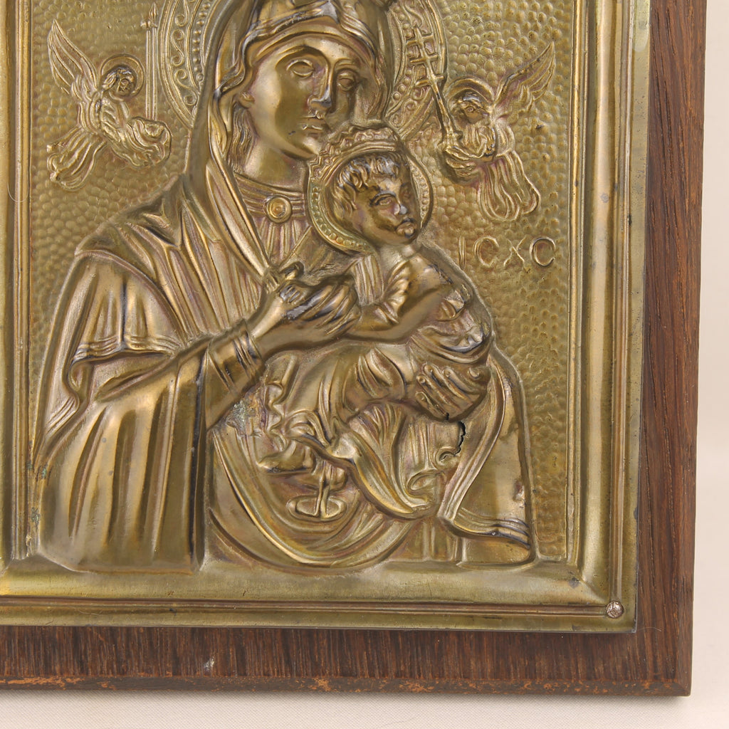 Religieuze Icoon – Maria met Kind – Byzantijnse Stijl Reliëf (ca. 1940–1970)