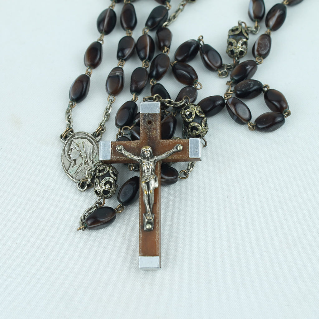 Katholieke Rozenkrans – Donkere Glaskralen met Crucifix