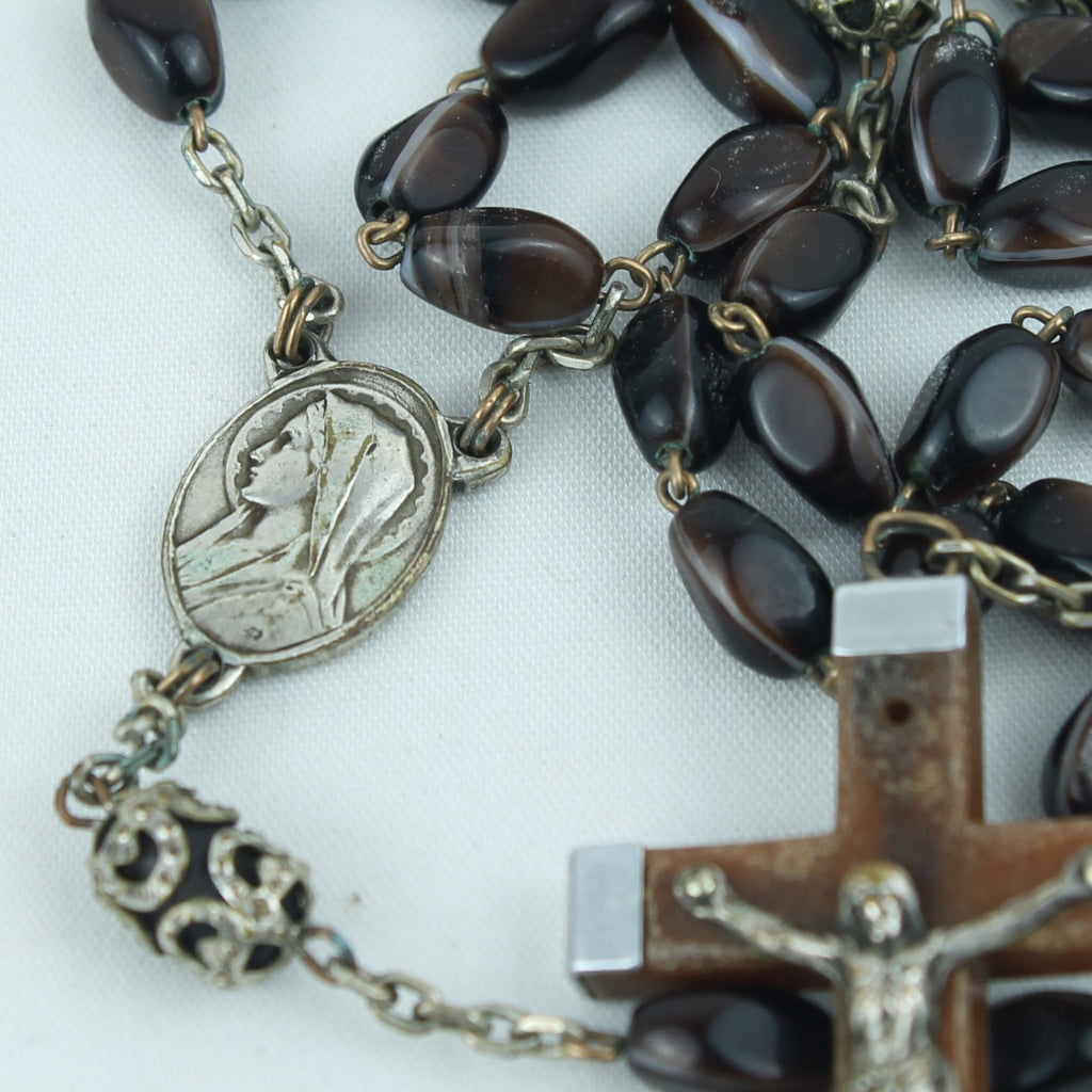 Katholieke Rozenkrans – Donkere Glaskralen met Crucifix