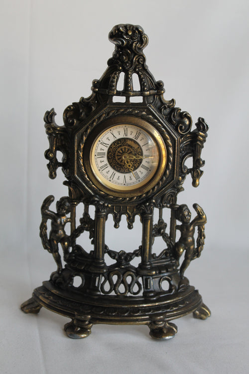 AGDA Art Nouveau Brass Table Clock – Richly Decorated Vintage Clock (Working)