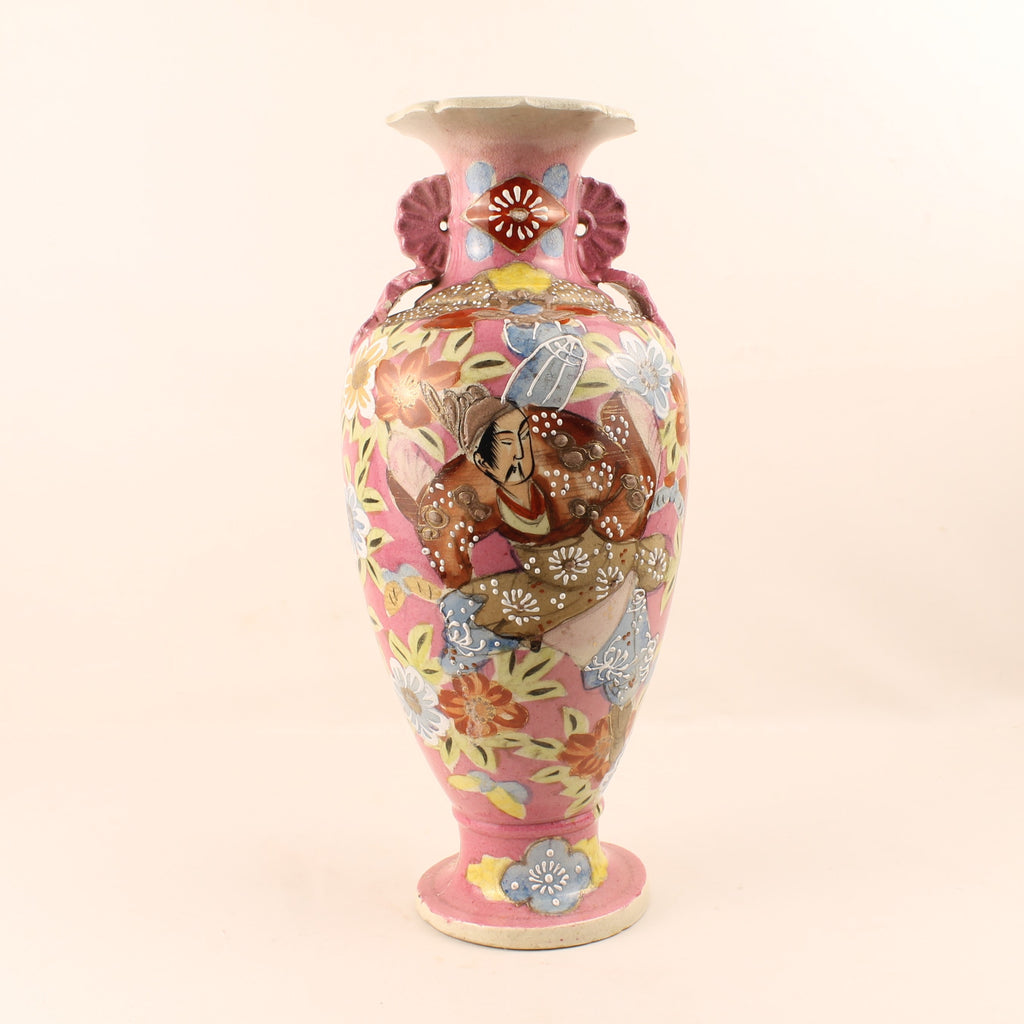 Japanese Satsuma Style Vase – Hand-painted Samurai Decor – Moriage – Large 32 cm