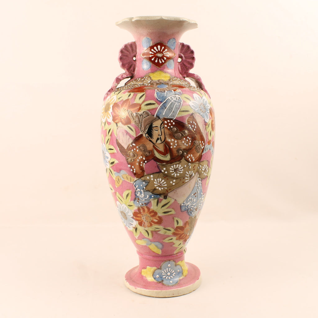 Japanese Satsuma Style Vase – Hand-painted Samurai Decor – Moriage – Large 32 cm