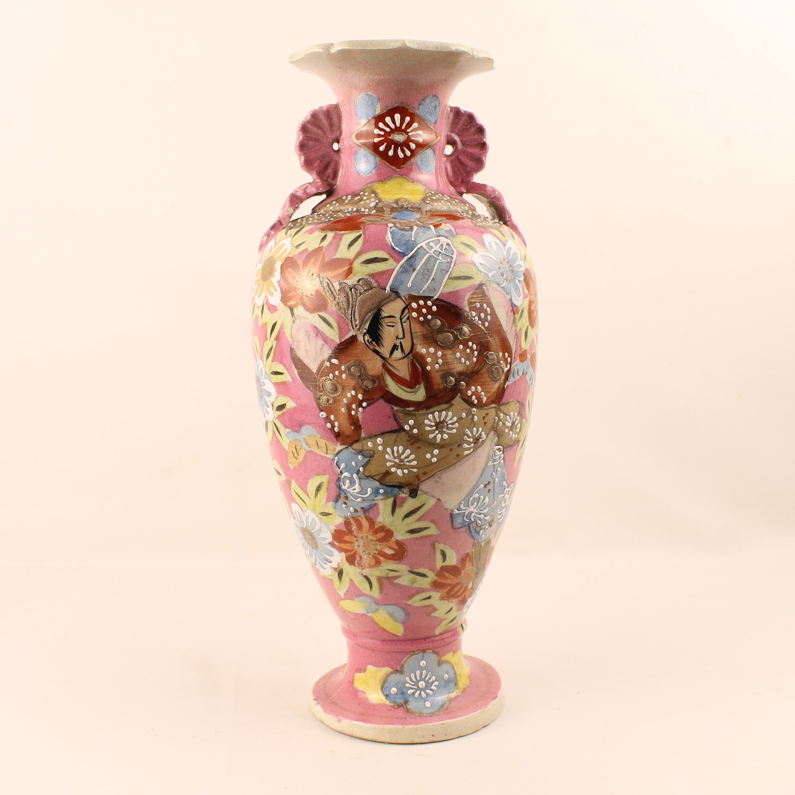 Japanese Satsuma Style Vase – Hand-painted Samurai Decor – Moriage – Large 32 cm