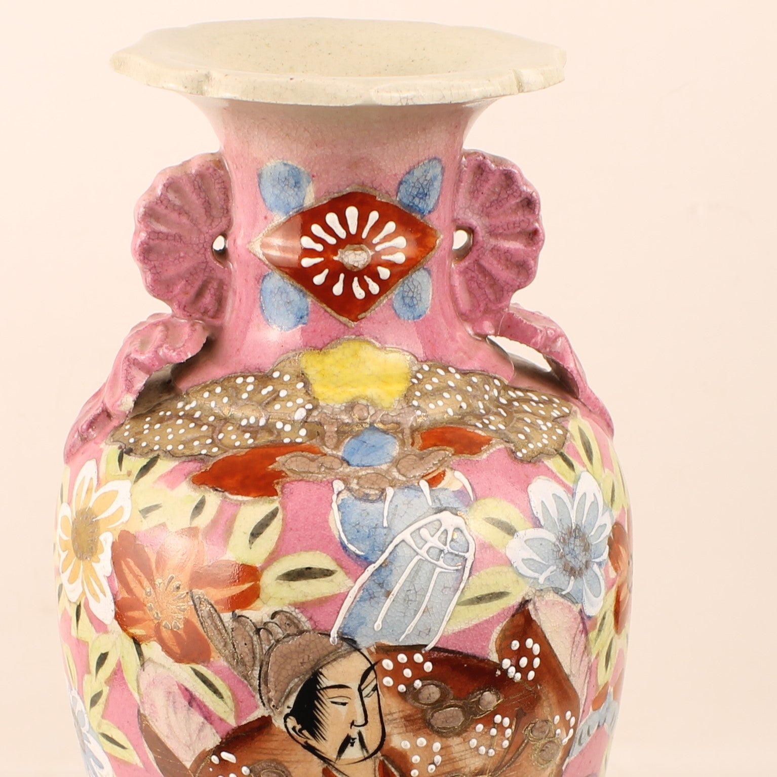 Japanese Satsuma Style Vase – Hand-painted Samurai Decor – Moriage – Large 32 cm