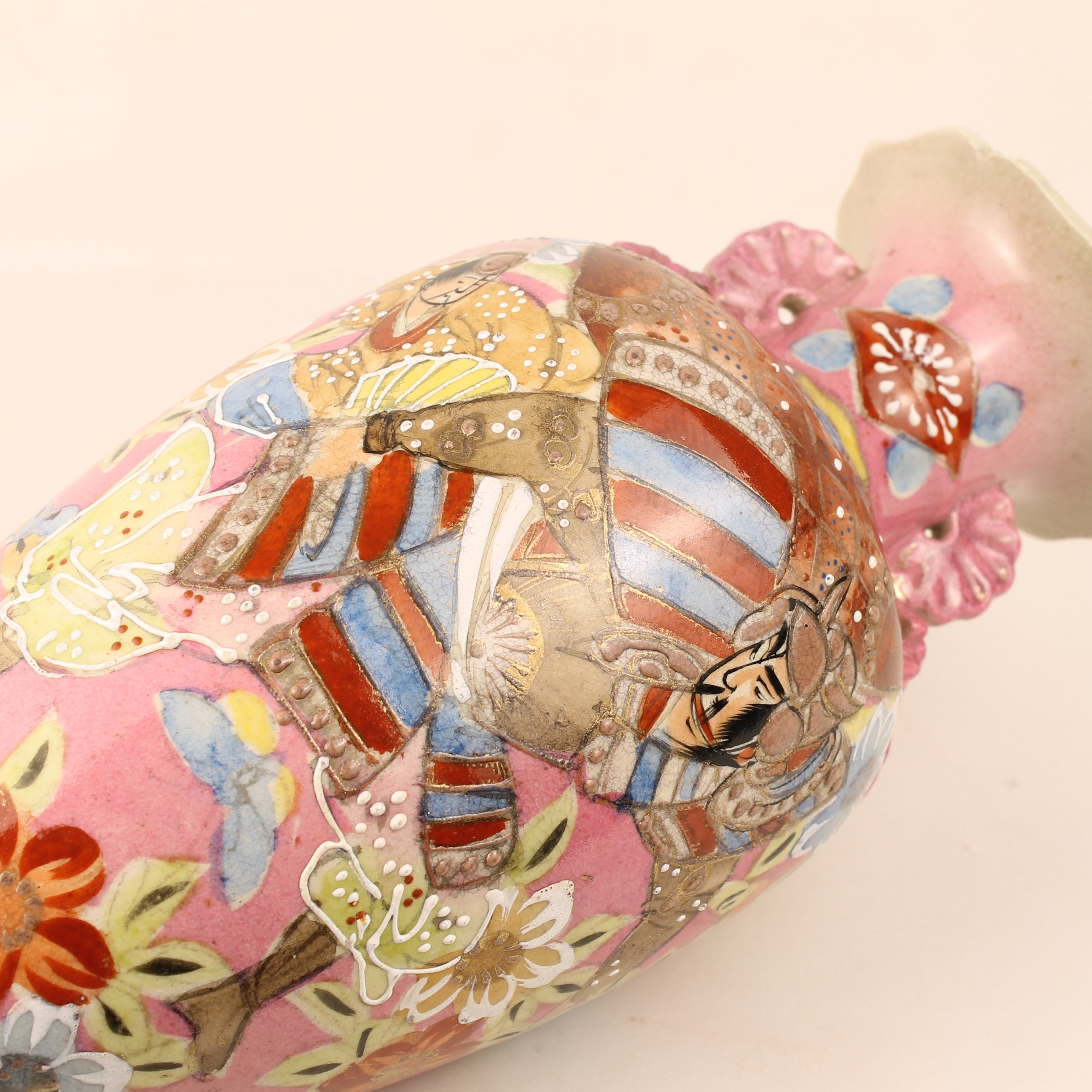 Japanese Satsuma Style Vase – Hand-painted Samurai Decor – Moriage – Large 32 cm