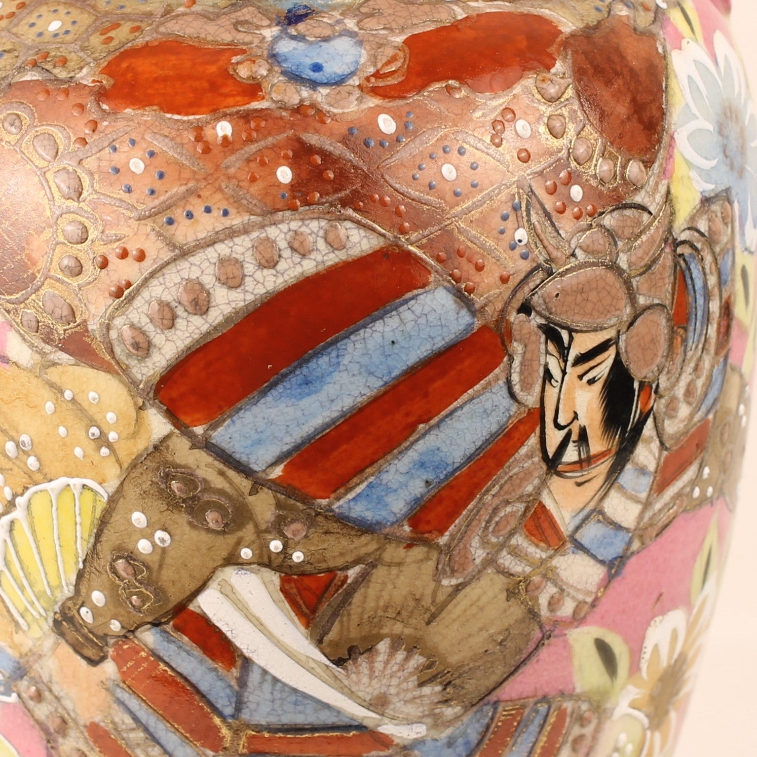 Japanse Satsuma Stijl Vaas – Handbeschilderd Samurai Decor – Moriage –  Groot 32 cm