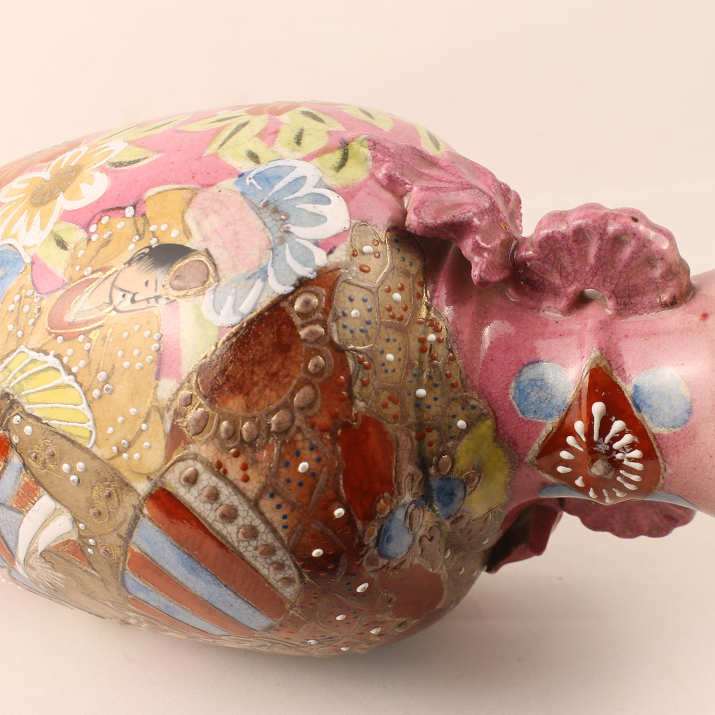 Japanese Satsuma Style Vase – Hand-painted Samurai Decor – Moriage – Large 32 cm