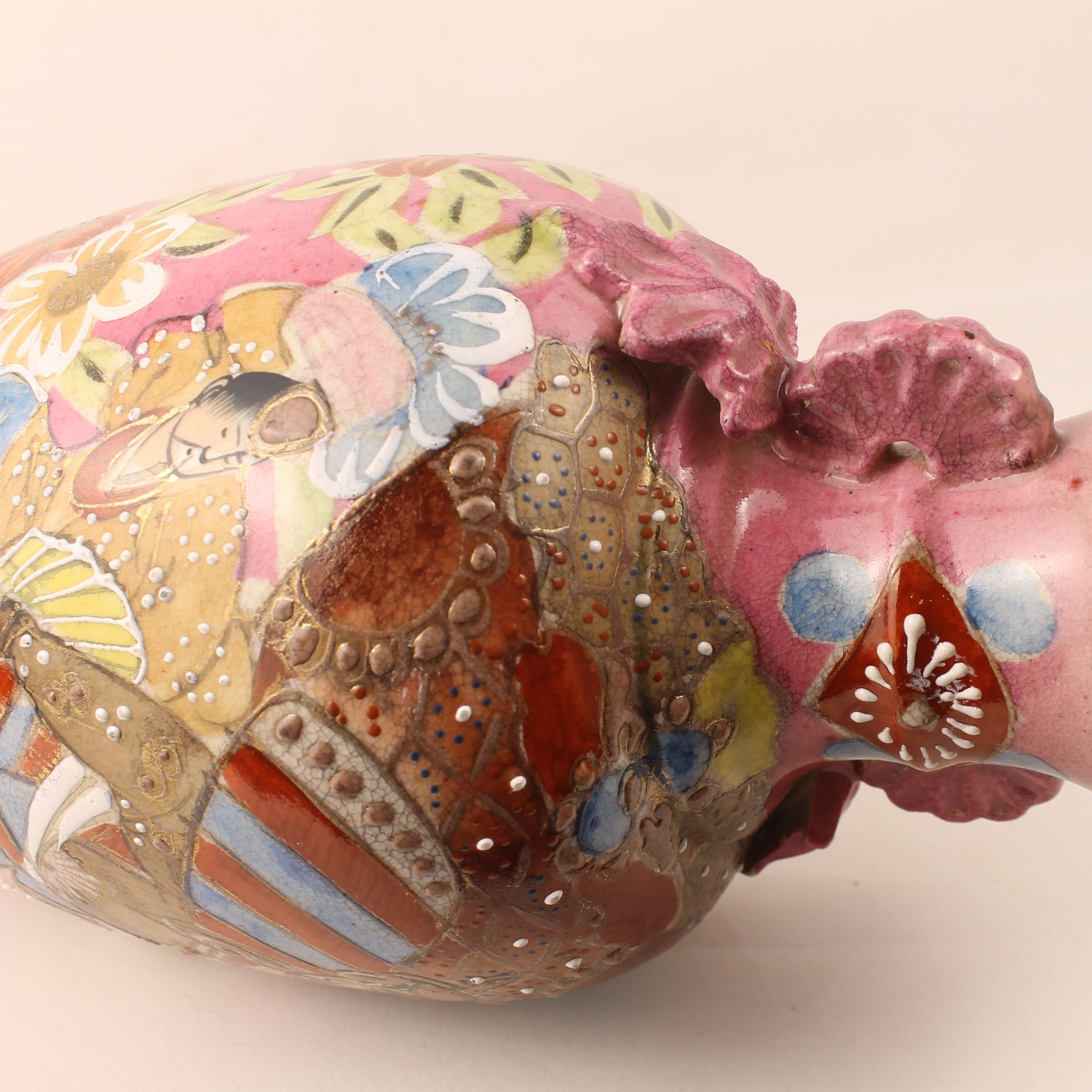 Japanese Satsuma Style Vase – Hand-painted Samurai Decor – Moriage – Large 32 cm