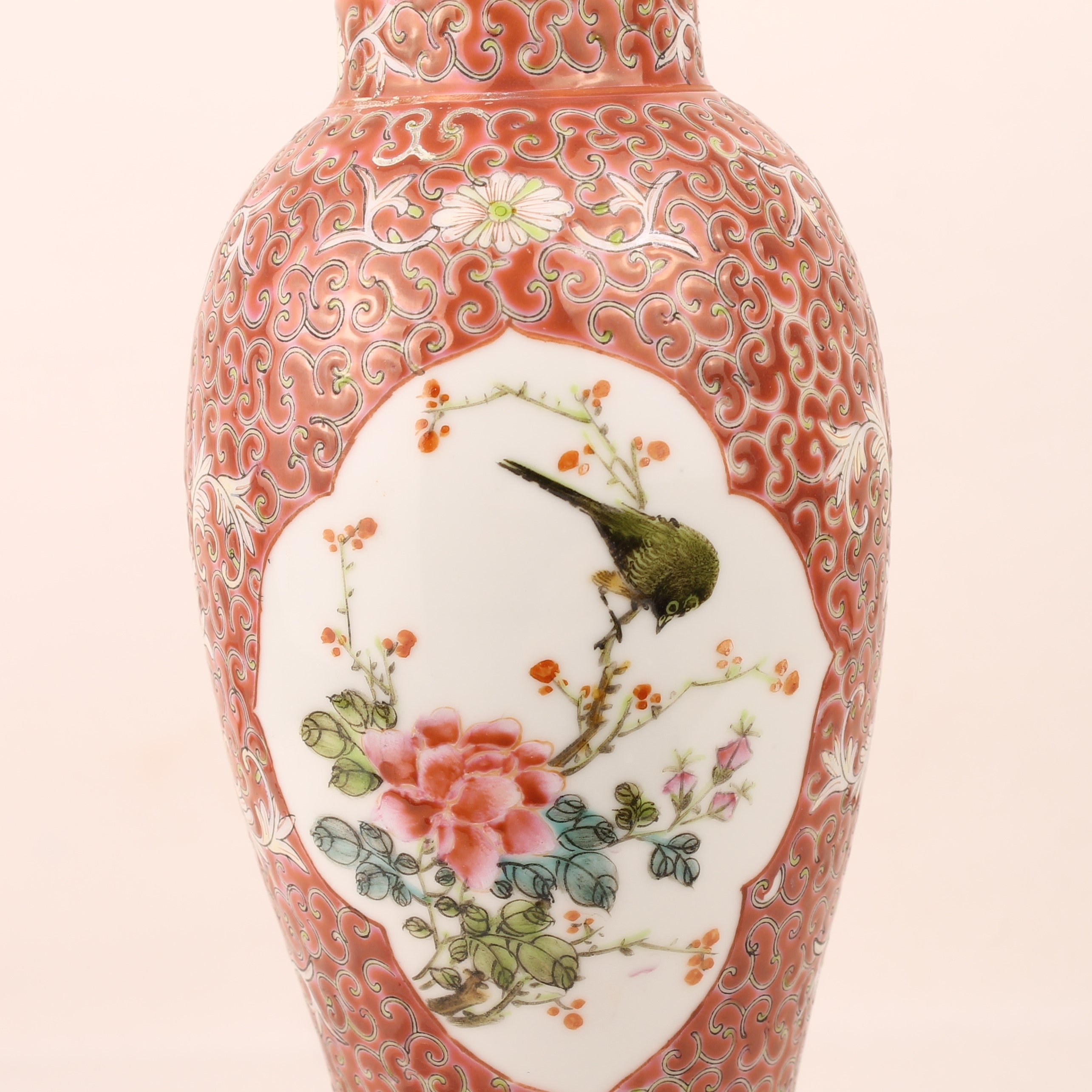 Chinese Famille Rose Ginger Jar met Vogel en Bloesem – Vintage Porselein 27 cm