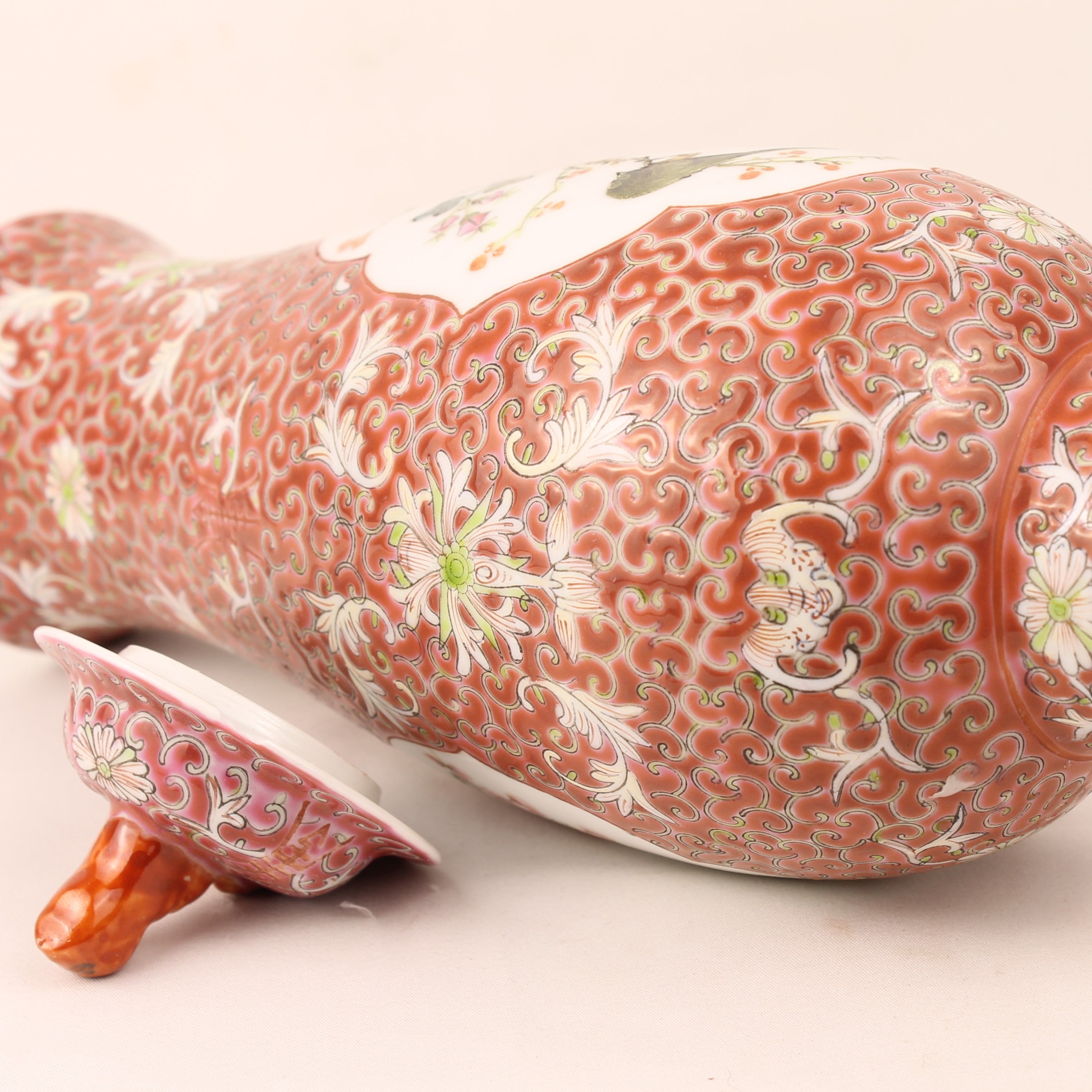 Chinese Famille Rose Ginger Jar met Vogel en Bloesem – Vintage Porselein 27 cm