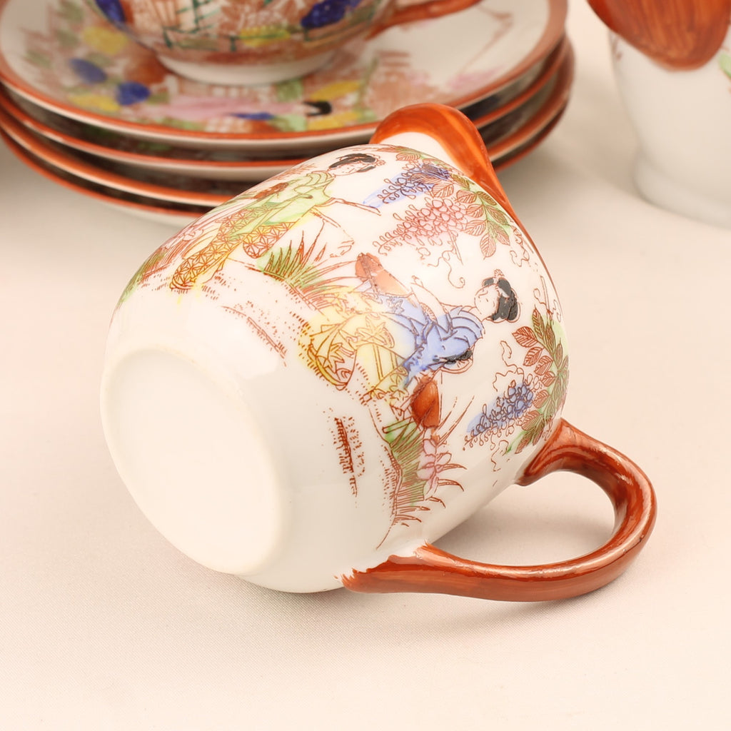 Japanse Geisha Theeset – 2 Theepotten – 4 Kop & Schotel – Made in Japan ca. 1950