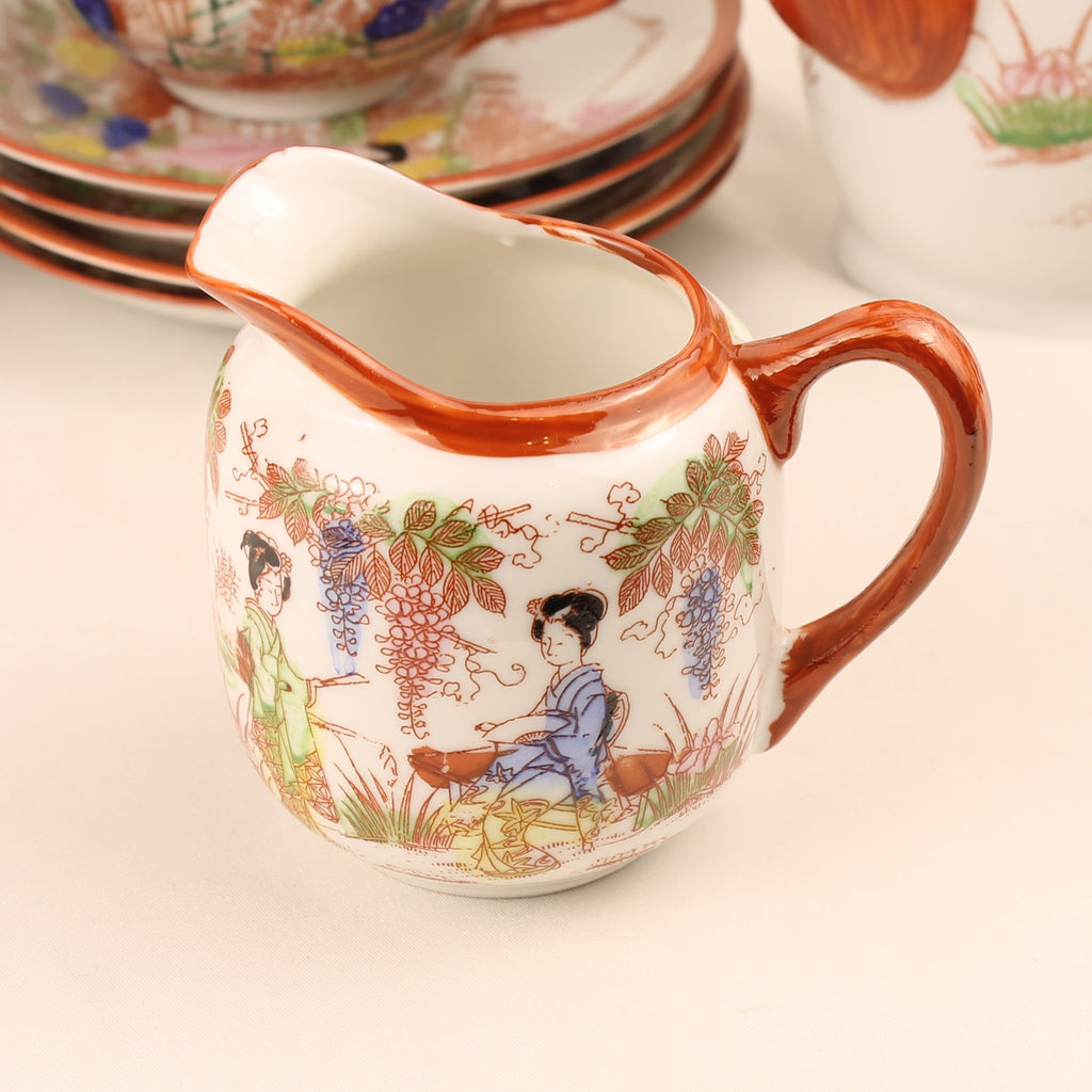Japanse Geisha Theeset – 2 Theepotten – 4 Kop & Schotel – Made in Japan ca. 1950