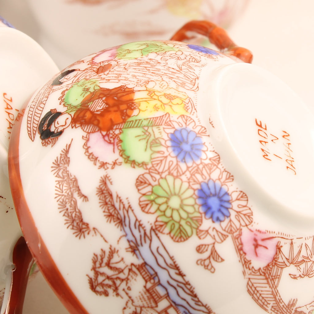 Japanse Geisha Theeset – 2 Theepotten – 4 Kop & Schotel – Made in Japan ca. 1950