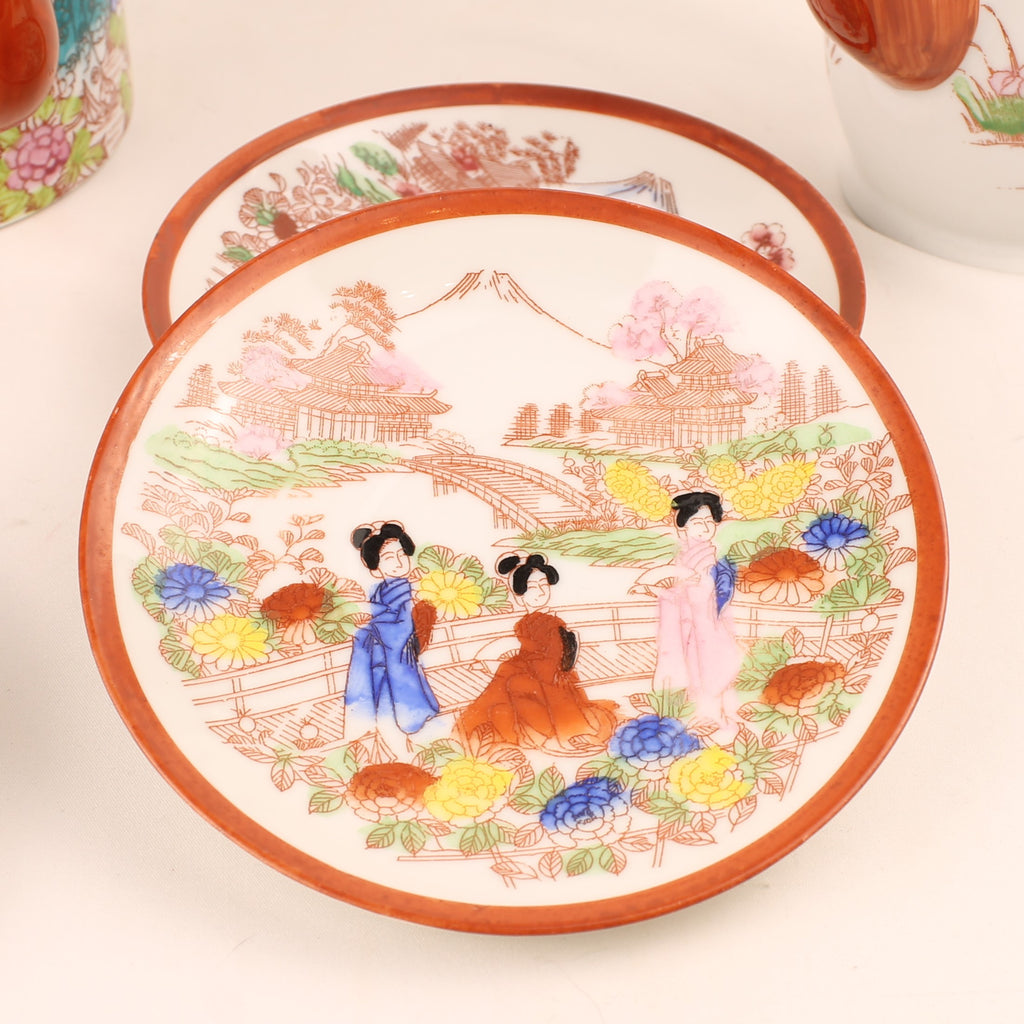 Japanse Geisha Theeset – 2 Theepotten – 4 Kop & Schotel – Made in Japan ca. 1950