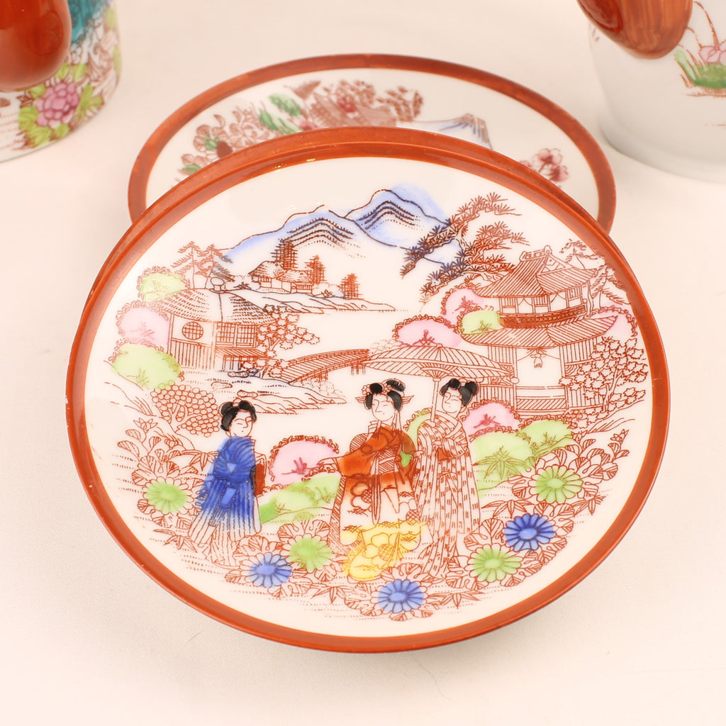 Japanse Geisha Theeset – 2 Theepotten – 4 Kop & Schotel – Made in Japan ca. 1950