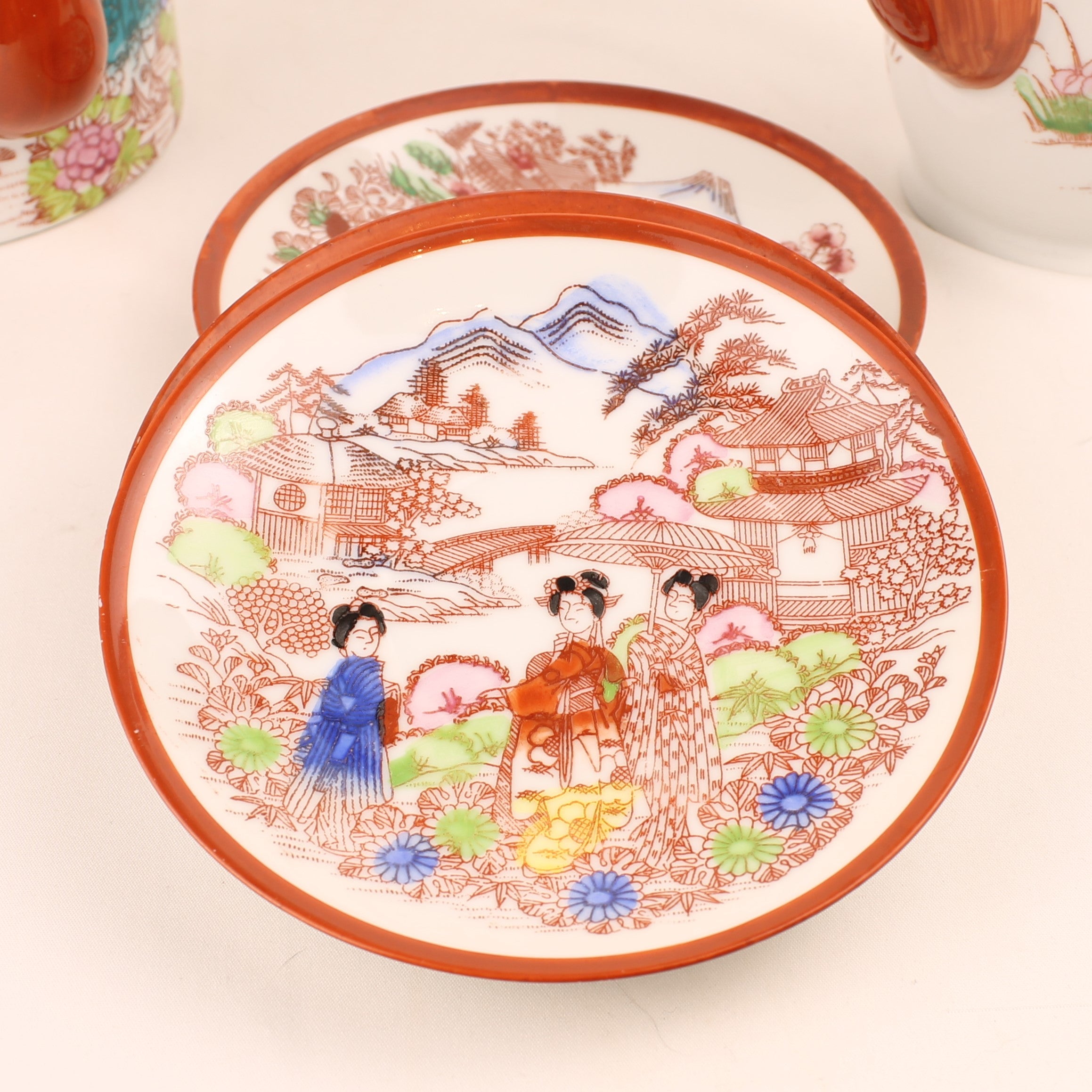 Japanse Geisha Theeset – 2 Theepotten – 4 Kop & Schotel – Made in Japan ca. 1950