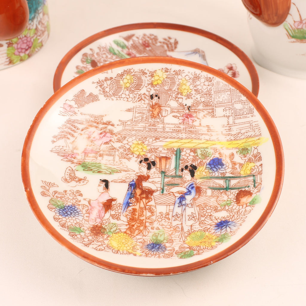 Japanse Geisha Theeset – 2 Theepotten – 4 Kop & Schotel – Made in Japan ca. 1950