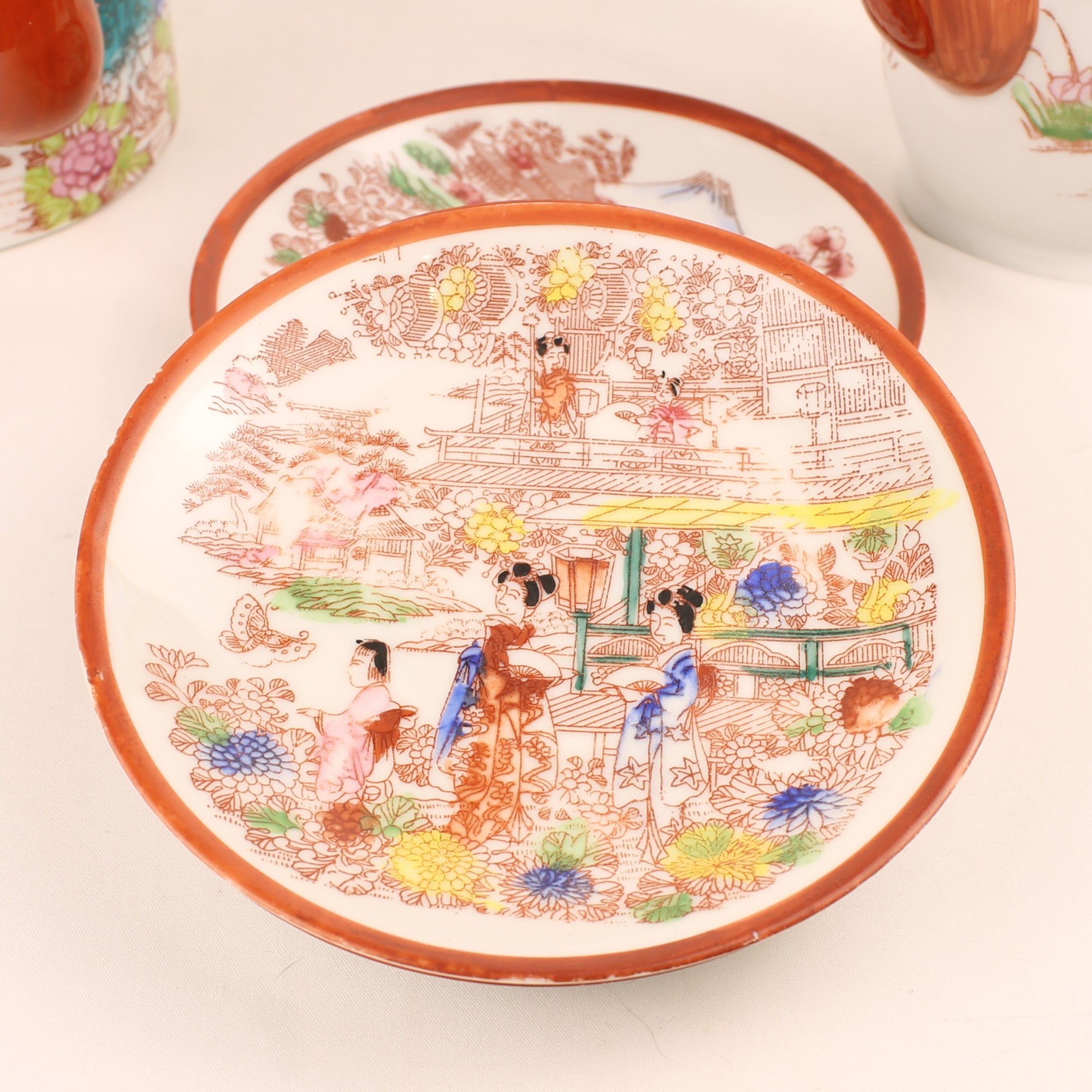 Japanse Geisha Theeset – 2 Theepotten – 4 Kop & Schotel – Made in Japan ca. 1950