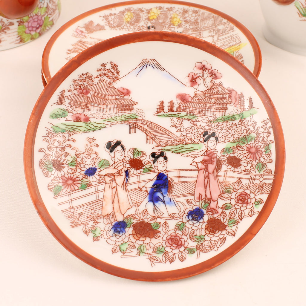 Japanse Geisha Theeset – 2 Theepotten – 4 Kop & Schotel – Made in Japan ca. 1950