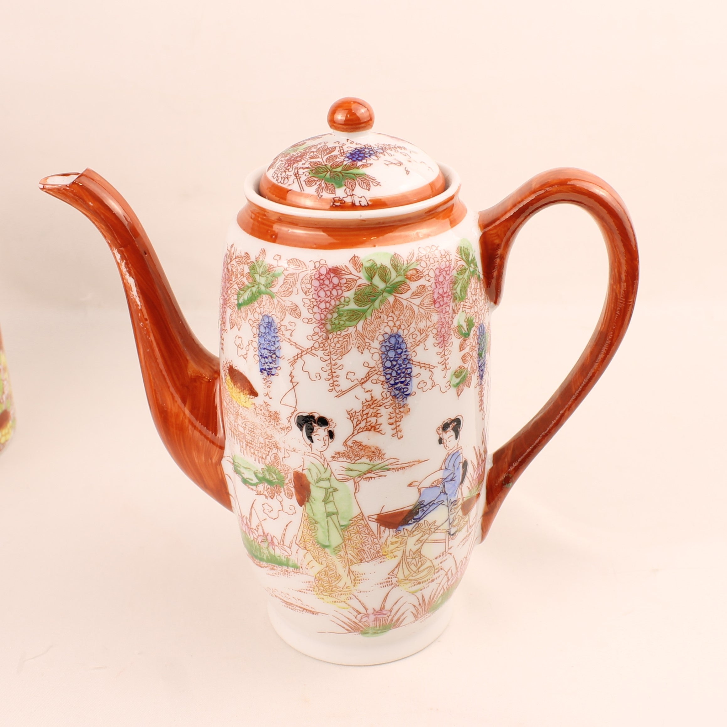 Japanse Geisha Theeset – 2 Theepotten – 4 Kop & Schotel – Made in Japan ca. 1950