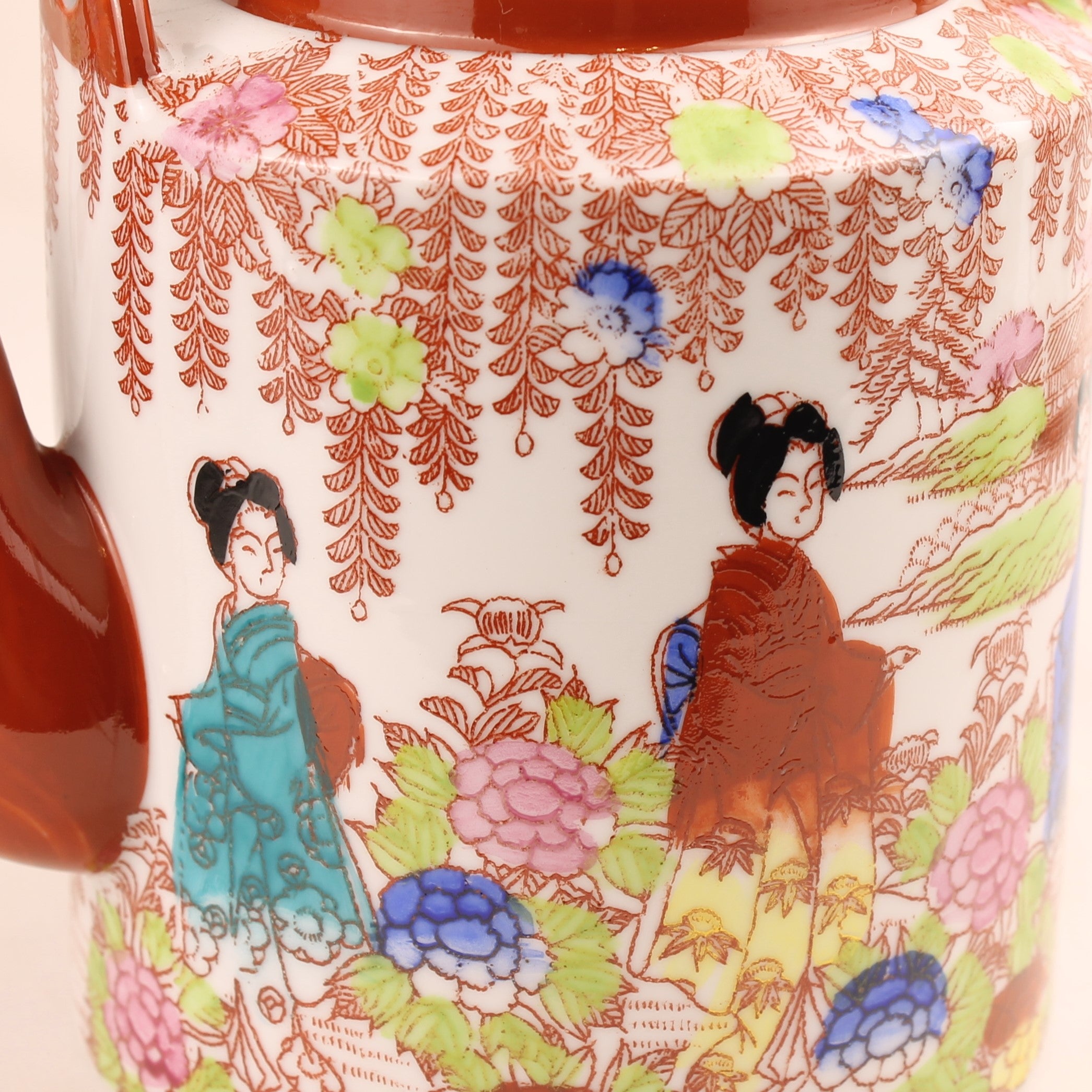 Japanse Geisha Theeset – 2 Theepotten – 4 Kop & Schotel – Made in Japan ca. 1950