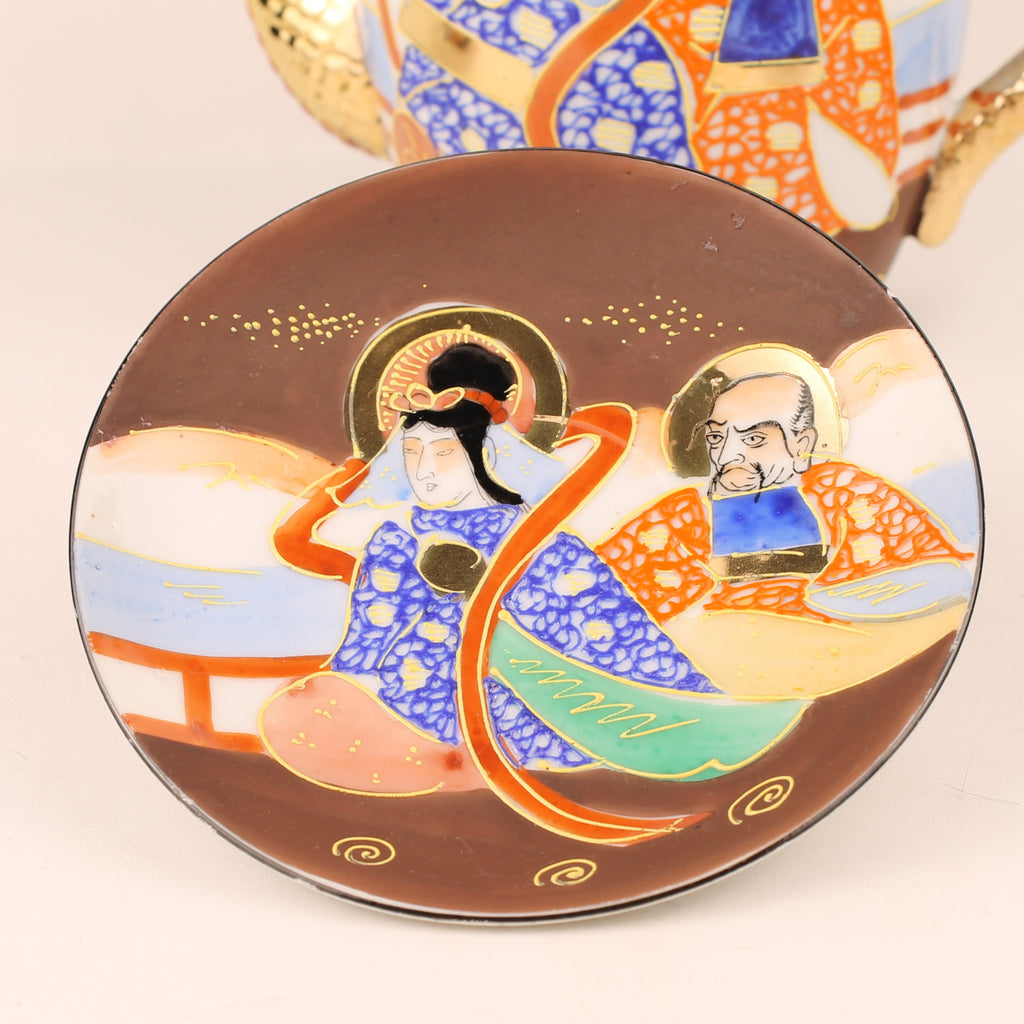 Japanse Satsuma Stijl Theeset met Draken Theepot – Eggshell Porselein & Moriage Decor – Showa Periode